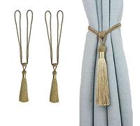 jghcsz Lot de 2 embrasses de Rideaux Faites à la Main en Corde avec Pompons pour décoration de Bureau Maison (Gold, 2)