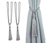 jghcsz Lot de 2 embrasses de Rideaux Faites à la Main en Corde avec Pompons pour décoration de Bureau Maison (Silver, 2)