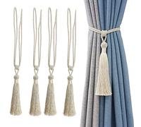 jghcsz Lot de 4 embrasses de Rideaux Faites à la Main en Corde avec Pompons pour décoration de Bureau Maison (Beige, 4)