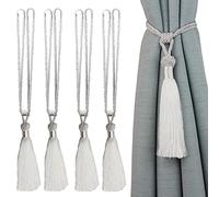 jghcsz Lot de 4 embrasses de Rideaux Faites à la Main en Corde avec Pompons pour décoration de Bureau Maison Blanc (White, 4)