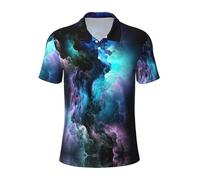 JGHHOUN 3D Graphics Universe Space Print Polo polyvalent respirant confortable manches courtes vêtements d'été décontractés, Noir , S