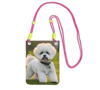 JGHHOUN Bichon Frise Chien sur l'herbe Imprimé Mode Slim Sac à Bandoulière Sac Léger Imperméable Mobile Cell Pouch Usage Quotidien, Fuchsia, Taille unique