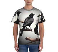 JGHHOUN Black Crow Birds on a Branch Print Casual Summer Respirant Gym Shirts Hommes Entraînement Respirabilité Intense Activités, Noir , 3XL