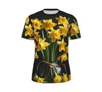 JGHHOUN Bouquet de jonquilles imprimé t-shirt à manches courtes pour homme respirant léger été mode gym entraînement décontracté, Noir , XL