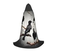 JGHHOUN Cape à capuche pour adulte avec imprimé corbeau noir sur une branche pour cosplay, carnaval, événements, plein air, voyage, famille