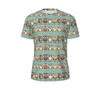 JGHHOUN Cartoon Owls Cute Print Men Short Sleeve T-Shirt Respirant Léger Summer Fashion Gym Workout Casual Wear, Noir , S