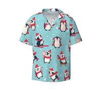 JGHHOUN Chemise hawaïenne à manches courtes et col cubain pour homme avec imprimé pingouins de Noël pour l'été, la plage, les vacances, Noir , XL