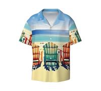 JGHHOUN Chemise hawaïenne à manches courtes et col cubain pour homme Motif scène de plage avec chaises, Noir , XL