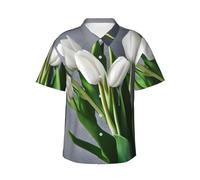 JGHHOUN Chemise hawaïenne à manches courtes pour homme avec imprimé de tulipes blanches et fleurs