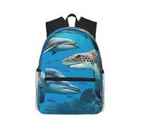 JGHHOUN Dauphins, tortue de mer, requin, pieuvre, récif de corail, léger, décontracté, confortable, sac à dos unisexe, résistant à l'eau, voyage quotidien