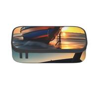 JGHHOUN Grande trousse de rangement motif bateau plage lever du soleil imprimé nautique adolescents écoliers voyage papeterie essentiel