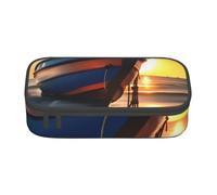 JGHHOUN Grande trousse de rangement motif bateau plage lever du soleil imprimé nautique adolescents écoliers voyage papeterie essentiel