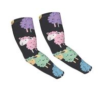 JGHHOUN Mignon Mouton Coloré Motif Dessin Animé Imprimé Glace Soie Protection Solaire Bras Manches UV Refroidissement Manches Hommes Femmes Activités de Plein Air