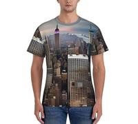 JGHHOUN New York Fashion City Print Casual Summer Respirant Gym Shirts Hommes Entraînement Respirabilité Activités intenses, Noir , S