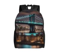 JGHHOUN New York Manhattan Bridge Night Print Sac à dos imperméable unisexe pour le travail, le voyage, la randonnée, le camping, la salle de sport