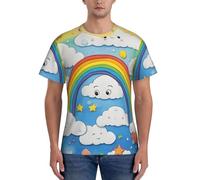 JGHHOUN Nuages arc-en-ciel imprimé goutte de pluie décontracté d'été respirant chemises de sport hommes entraînement respirabilité activités intenses, Noir , XL