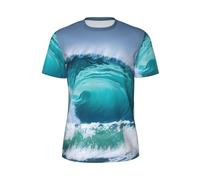 JGHHOUN Ocean Wave T-shirt à manches courtes pour homme respirant léger été mode gym entraînement décontracté, Noir , M