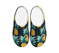 JGHHOUN Pantoufles en flanelle imprimées ananas anti-boulochage intérieur extérieur TPR semelle antidérapante souple maison chaussures