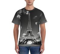 JGHHOUN Paris Tour Eiffel et nuage Imprimer Casual Summer Respirant Gym Shirts Hommes Entraînement Respirabilité Activités intenses, Noir , XXL