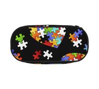JGHHOUN Pièces de puzzle de sensibilisation à l'autisme Impression de cœur Trousse à crayons spacieuse avec fermeture éclair Grande capacité Outil de maquillage Fournitures de bureau, noir, En storlek