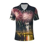JGHHOUN Polo polyvalent imprimé feux d'artifice respirant confortable à manches courtes vêtements d'été décontractés, Noir , 3XL