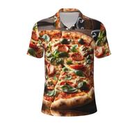 JGHHOUN Polo polyvalent imprimé pizza pepperoni 3D respirant confortable à manches courtes vêtements d'été décontractés, Noir , S