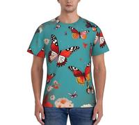 JGHHOUN Poule Volant Papillons Parmi Fleurs Imprimé Casual Été Respirant Gym Chemises Hommes Entraînement Respirabilité Activités Intense, Noir , M