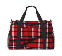 JGHHOUN Sac à main polyvalent avec imprimé écossais rouge et noir - Sac fourre-tout léger et pliable - Sac à bandoulière pour le camping et la pêche
