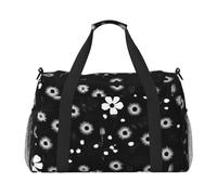 JGHHOUN Sac à main polyvalent avec imprimé floral noir et blanc - Sac fourre-tout léger et pliable - Sac à bandoulière pour le camping et la pêche