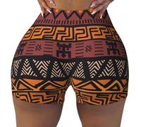 JGHHOUN Short d'entraînement élastique pour femme en tissu boue, imprimé tribal africain, pour la course à pied, le yoga, taille haute extensible, Noir , S