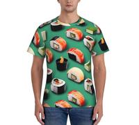 JGHHOUN Sushi Food Print Casual Summer Respirant Gym Shirts Hommes Entraînement Respirabilité Activités intenses, Noir , S