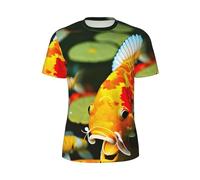 JGHHOUN T-shirt à manches courtes pour homme imprimé poisson koï japonais respirant léger été mode gym entraînement décontracté, Noir , M
