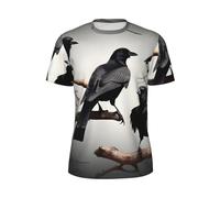 JGHHOUN T-shirt à manches courtes respirant et léger pour homme Motif corbeau noir sur une branche, Noir , XXL