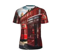 JGHHOUN T-shirt à manches courtes respirant et léger pour homme Motif rue de Londres Rouge, Noir , XS