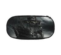 JGHHOUN Trousse spacieuse avec fermeture éclair - Grande capacité - Fournitures de bureau - Motif bateau pirate dans la mer