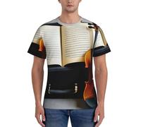 JGHHOUN Violon et livre imprimé décontracté été respirant Gym Shirts Hommes Entraînement Respirabilité Activités intenses, Noir , XL