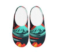 JGHHOUN Volcano Bloom Chaussons en flanelle avec semelle antidérapante pour intérieur et extérieur