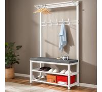 JGJSQYY Banc à chaussures d'entrée avec tabouret rembourré et crochets muraux - Blanc - 32,8 x 100,1 x 172 cm - Solution de rangement élégante pour la maison