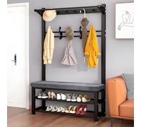JGJSQYY Porte-manteau d'entrée avec banc à chaussures et étagère de rangement, organisateur de couloir avec crochets, coussin doux, barre de suspension en métal pour salon, couloir, chambre à coucher