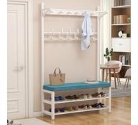 JGJSQYY Porte-manteau d'entrée avec banc de rangement à chaussures, siège rembourré, barre de suspension, meubles élégants pour couloir, salon, chambre à coucher, bleu, 60 x 33 x 172 cm