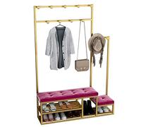JGJSQYY Porte-manteau d'entrée moderne avec 2 bancs à chaussures, étagère de rangement et crochets de suspension, cadre en métal, coussin éponge pour vestiaire, couloir, foyer (couleur : pin taille