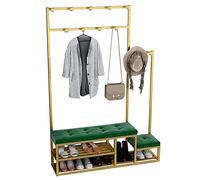 JGJSQYY Porte-manteau moderne avec 2 bancs à chaussures avec cadre en métal et coussin en éponge, étagère de rangement et crochets pour vestiaire, couloir, hall d'entrée - Vert - 80 cm