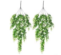 JGmotorfi Lot de 2 plantes d'eucalyptus artificielles à suspendre - 80 cm de long - En rotin - Pour décoration murale de mariage et maison - Blanc grenon