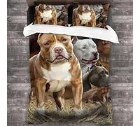 JGTQ Housse de Couette 220x240cm American Bully Pitbull Microfibre Confortable Ensemble de Literie Chambre à Coucher Élégant Classique Lit Imprimé Taies d'oreiller
