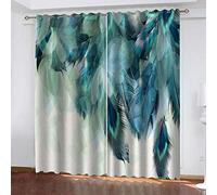 JGTQ Rideaux Occultants 2X W 70 x H 160 Cm Plume De Paon Bleu Imprimés Polyester Rideaux Occultants Oeillets Isolant Thermique Anti Froid Rideaux pour séjour Moderne Décoration De Fenêtre