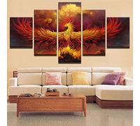 JGWLH Abstrait Toile Peinture Modulaire Mur Art 5 Pièces Feu Phoenix Oiseau Photos Salon Décor À La Maison HD Imprimé Affiche - 5 Pièces Décoration Murale Tableau sur Toile Images pour Ho200X100CM