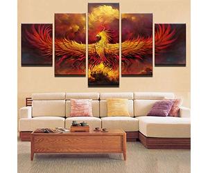 JGWLH Abstrait Toile Peinture Modulaire Mur Art 5 Pièces Feu Phoenix Oiseau Photos Salon Décor À La Maison HD Imprimé Affiche - 5 Pièces Décoration Murale Tableau sur Toile Images pour Ho200X100CM