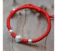 JgYiAngBq Bracelet Feng Shui, bracelet de richesse Feng Shui for argent 999, bracelet de perles d'argent ancien à six caractères, réglable, attire la richesse et éloigne le mal(Six Character Red)