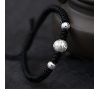 JgYiAngBq Bracelet Feng Shui, bracelet de richesse Feng Shui for argent 999, bracelet de perles d'argent ancien à six caractères, réglable, attire la richesse et éloigne le mal(Six Character Black)
