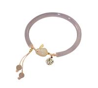 JgYiAngBq Bracelets, bracelets for femmes, bracelet jonc Feng Shui en jade hétien blanc for femme véritable lapin pompon réglable S925 argent plaqué or